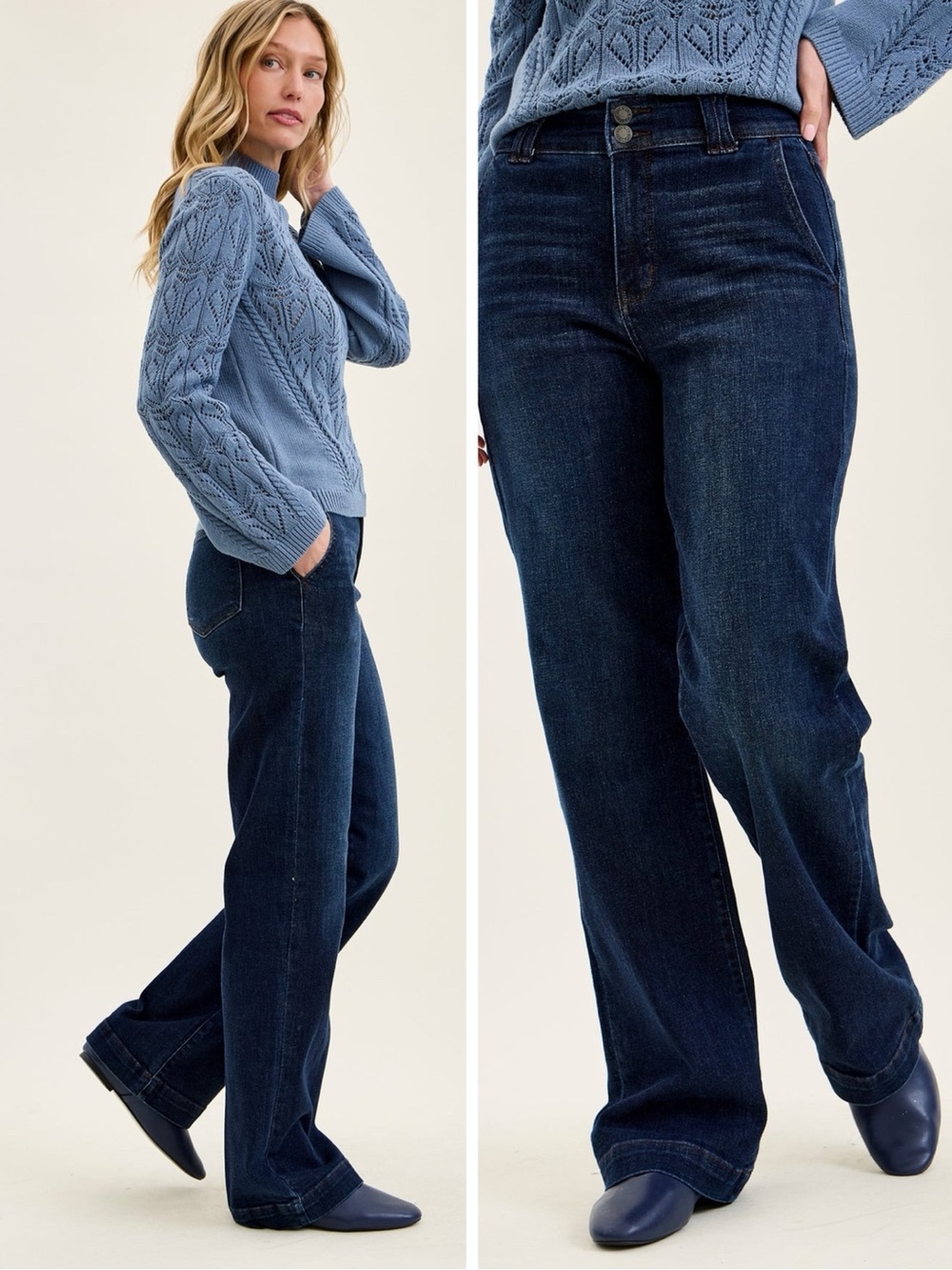 Judy Blue Woman Dark Wash Denim High Rise Wide Leg Stretch Jeans US27 Classic